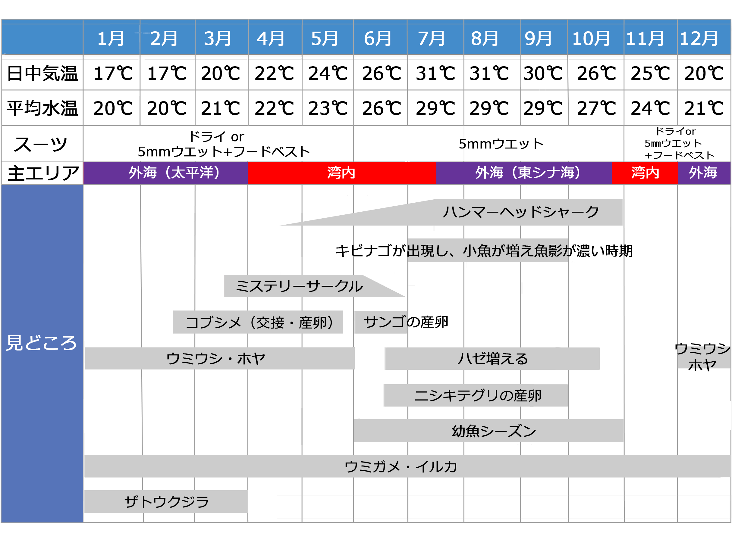 奄美大島のダイビングシーズナリティ